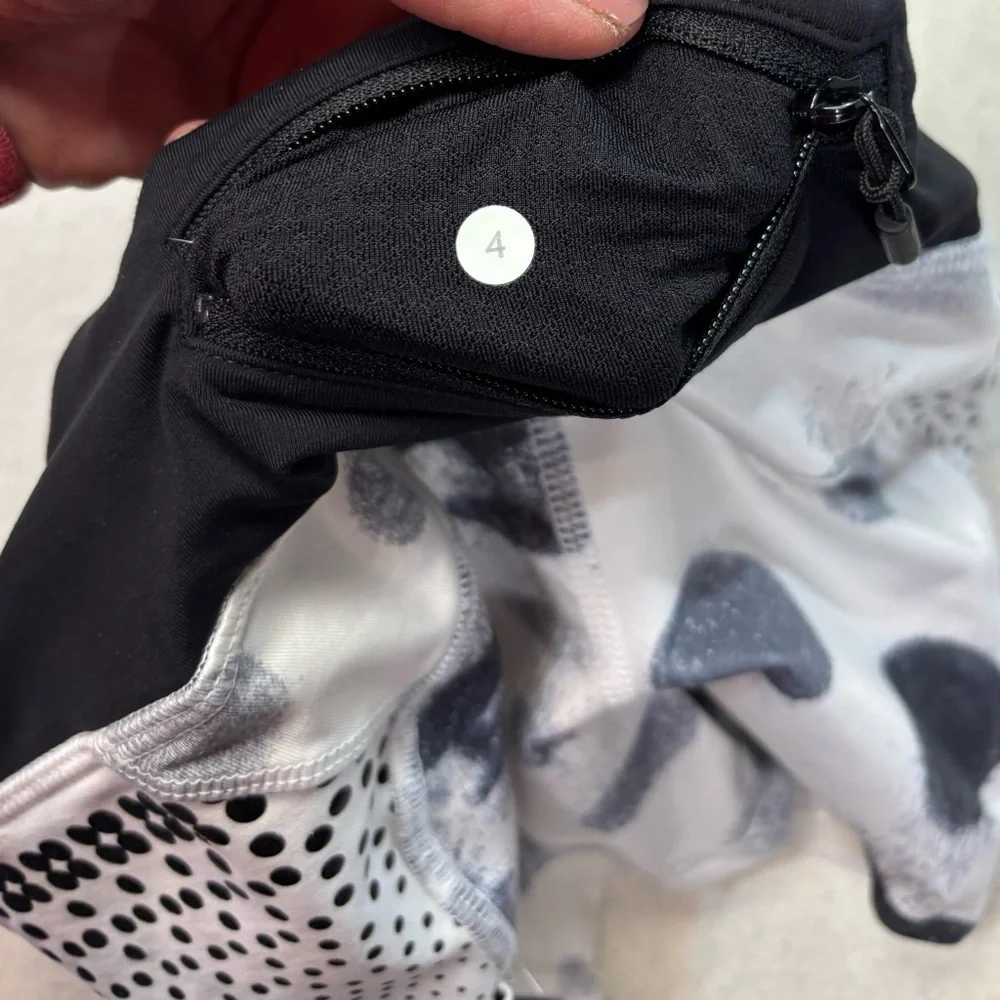 Lululemon Size 4 Black White Polka Dot Compression Shorts Yoga Running Gym